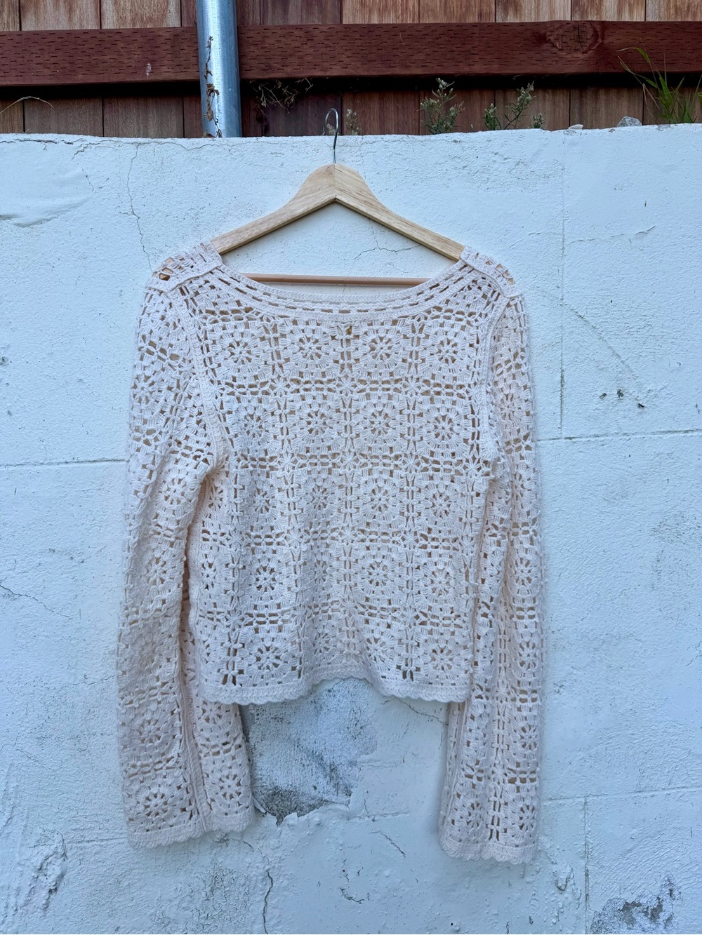 Rebellion Cream Crochet Openwork Crewneck Sweater